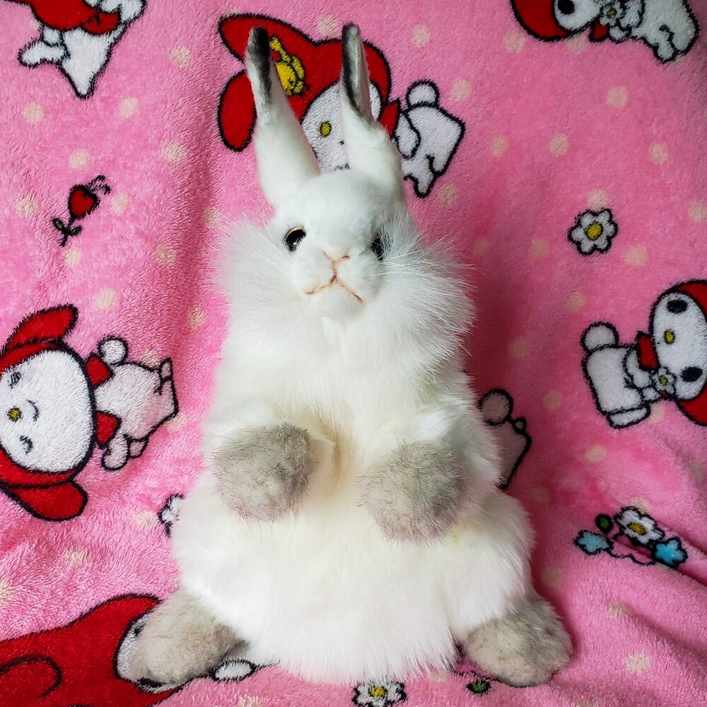Hansa Creation White Rabbit Hand Puppet Realistic Plush Bunny Handmade 7156